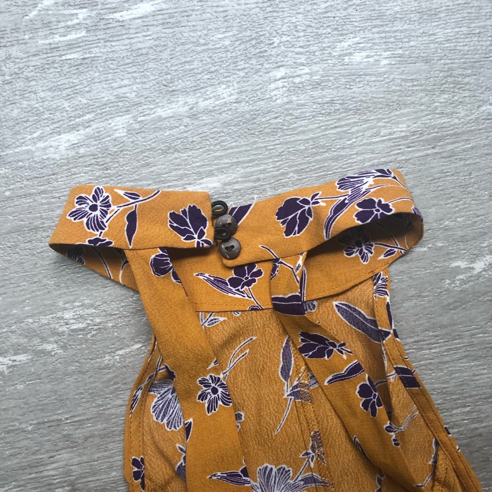 Yellow summer dress w purple flowers - Picture 2 of 9